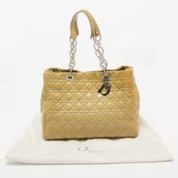 Pre Owned Dior Cream Cannage Patent Leather Large Soft Lady Dior Shopper Tote