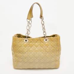 Pre Owned Dior Cream Cannage Patent Leather Large Soft Lady Dior Shopper Tote