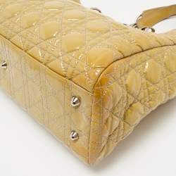Pre Owned Dior Cream Cannage Patent Leather Large Soft Lady Dior Shopper Tote