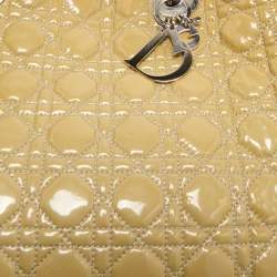 Pre Owned Dior Cream Cannage Patent Leather Large Soft Lady Dior Shopper Tote