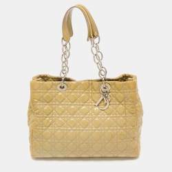 Pre Owned Dior Cream Cannage Patent Leather Large Soft Lady Dior Shopper Tote