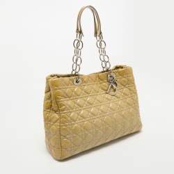 Pre Owned Dior Cream Cannage Patent Leather Large Soft Lady Dior Shopper Tote