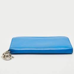 Dior Blue Leather Diorissimo Voyageur Zip Wallet