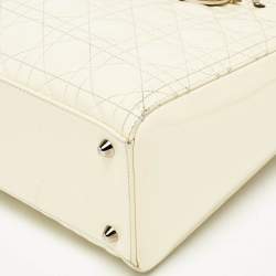 Pre Owned Dior Off White Cannage Patent Leather Large Lady Dior Tote