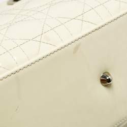 Pre Owned Dior Off White Cannage Patent Leather Large Lady Dior Tote