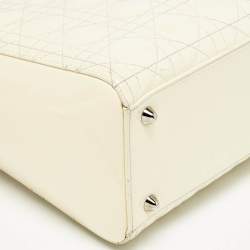 Pre Owned Dior Off White Cannage Patent Leather Large Lady Dior Tote