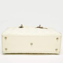 Pre Owned Dior Off White Cannage Patent Leather Large Lady Dior Tote