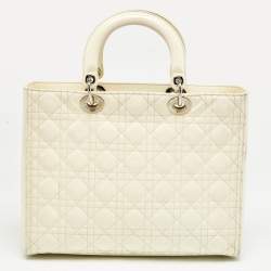 Pre Owned Dior Off White Cannage Patent Leather Large Lady Dior Tote