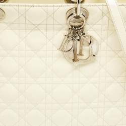 Pre Owned Dior Off White Cannage Patent Leather Large Lady Dior Tote