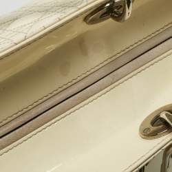 Pre Owned Dior Off White Cannage Patent Leather Large Lady Dior Tote