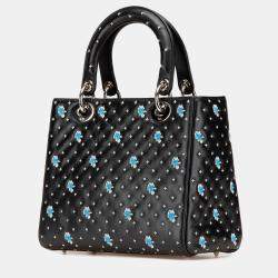 Pre Owned Dior Black Medium Calfskin Embroidered Flower Lady Dior