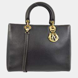 Dior Black Leather Lady Dior Tote Bag