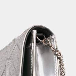 Dior Silver Metallic Patent Microcannage Diorama Wallet on Chain
