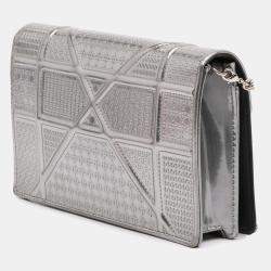 Dior Silver Metallic Patent Microcannage Diorama Wallet on Chain
