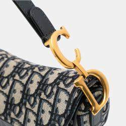 Dior Beige/Blue Mini Oblique Canvas Saddle Bag
