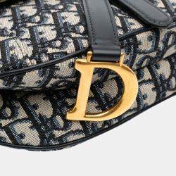 Dior Beige/Blue Mini Oblique Canvas Saddle Bag