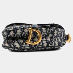 Dior Beige/Blue Mini Oblique Canvas Saddle Bag