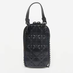 Pre Owned Dior Black Diamond Cannage Leather Lady Dior Call'in Dior Phone Holder Crossbody Bag