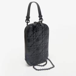 Pre Owned Dior Black Diamond Cannage Leather Lady Dior Call'in Dior Phone Holder Crossbody Bag