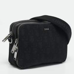 Pre Owned Dior Black Oblique Nylon Double Zip Crossbody Bag