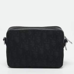 Pre Owned Dior Black Oblique Nylon Double Zip Crossbody Bag