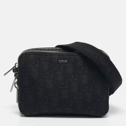 Pre Owned Dior Black Oblique Nylon Double Zip Crossbody Bag