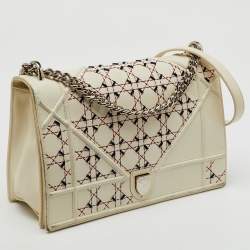 Dior Off White Cannage Stitched Leather Large Diorama Flap Shoulder Bag