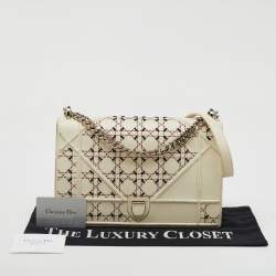 Dior Off White Cannage Stitched Leather Large Diorama Flap Shoulder Bag
