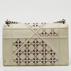 Dior Off White Cannage Stitched Leather Large Diorama Flap Shoulder Bag
