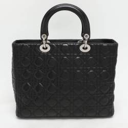 Pre Owned Dior Black Cannage Leather Large Lady Dior Tote