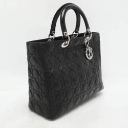 Pre Owned Dior Black Cannage Leather Large Lady Dior Tote