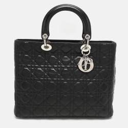 Pre Owned Dior Black Cannage Leather Large Lady Dior Tote