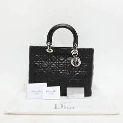 Pre Owned Dior Black Cannage Leather Large Lady Dior Tote