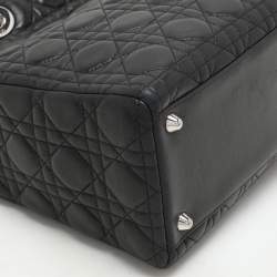 Pre Owned Dior Black Cannage Leather Large Lady Dior Tote