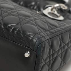 Pre Owned Dior Black Cannage Leather Large Lady Dior Tote