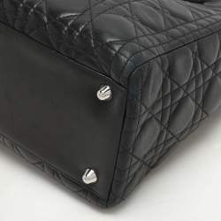 Pre Owned Dior Black Cannage Leather Large Lady Dior Tote