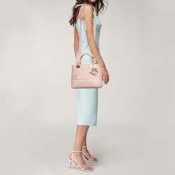 Dior Pink Embroidered Canvas Medium Lady D-Lite Tote