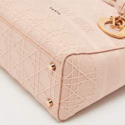 Dior Pink Embroidered Canvas Medium Lady D-Lite Tote