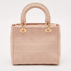 Dior Pink Embroidered Canvas Medium Lady D-Lite Tote
