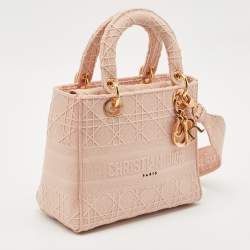Dior Pink Embroidered Canvas Medium Lady D-Lite Tote