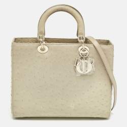 Dior Light Beige Ostrich Large Lady Dior Tote