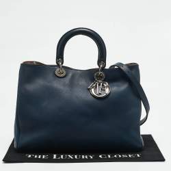Pre Owned Dior Navy Blue Leather Large Diorissimo Shopper Tote