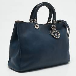 Pre Owned Dior Navy Blue Leather Large Diorissimo Shopper Tote