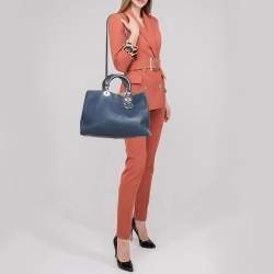 Pre Owned Dior Navy Blue Leather Large Diorissimo Shopper Tote