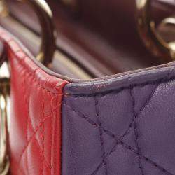 Dior Red Purple Bordeaux Leather Lady Dior Tote Bag
