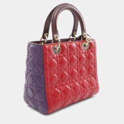 Dior Red Purple Bordeaux Leather Lady Dior Tote Bag