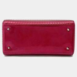 Dior Metallic Pink Patent Leather Medium Lady Dior Microcannage Handbag