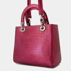 Dior Metallic Pink Patent Leather Medium Lady Dior Microcannage Handbag