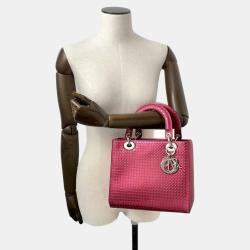 Dior Metallic Pink Patent Leather Medium Lady Dior Microcannage Handbag