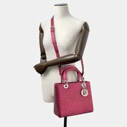 Dior Metallic Pink Patent Leather Medium Lady Dior Microcannage Handbag